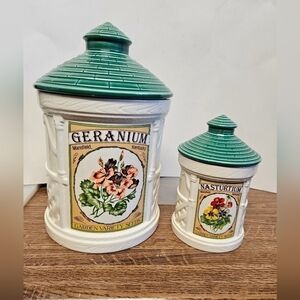 Vintage 1991 H&HD Garden Floral Ceramic Canisters (2)